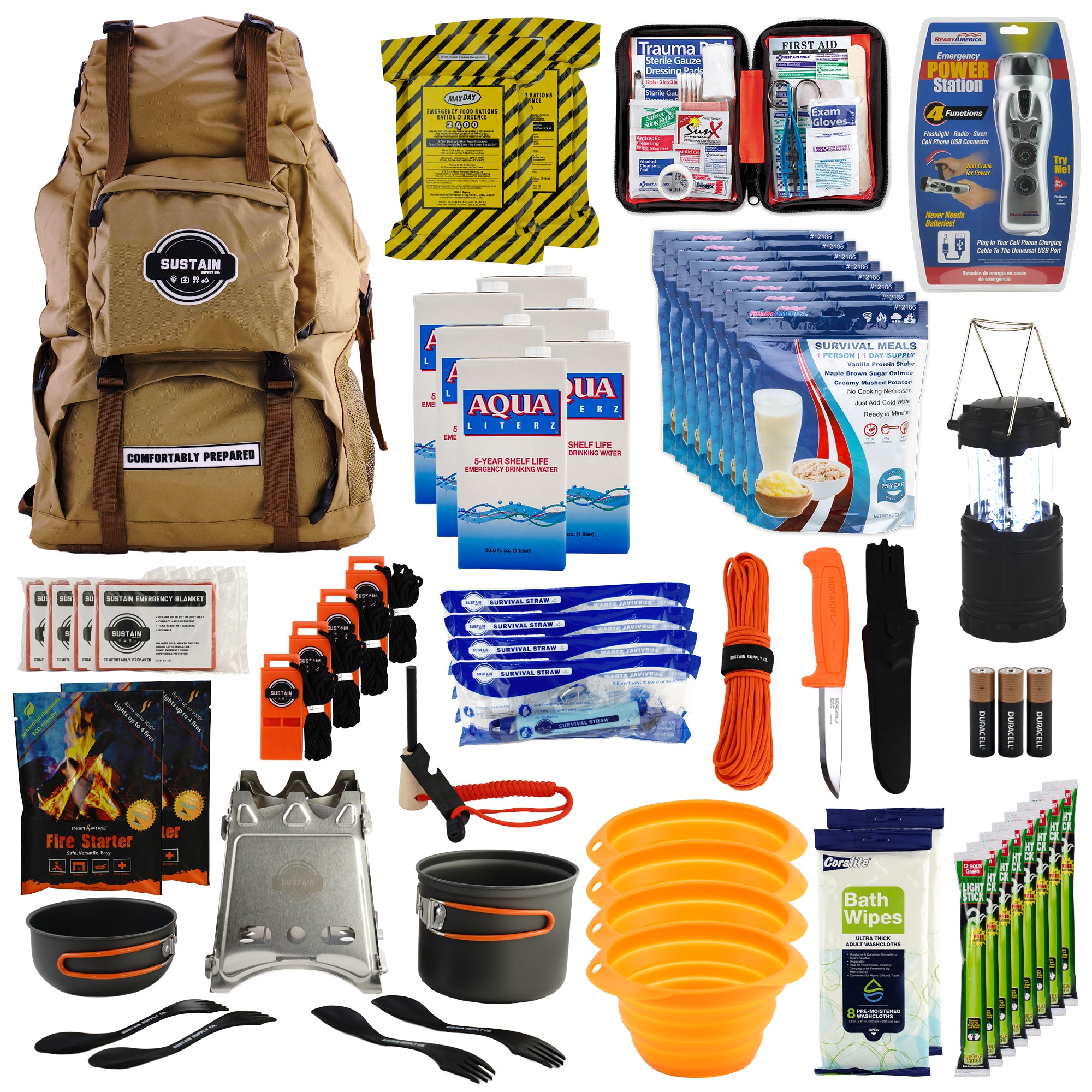 Sustain Supply Comfort Emergency Kit for 4 People, 72 Hour Backpack