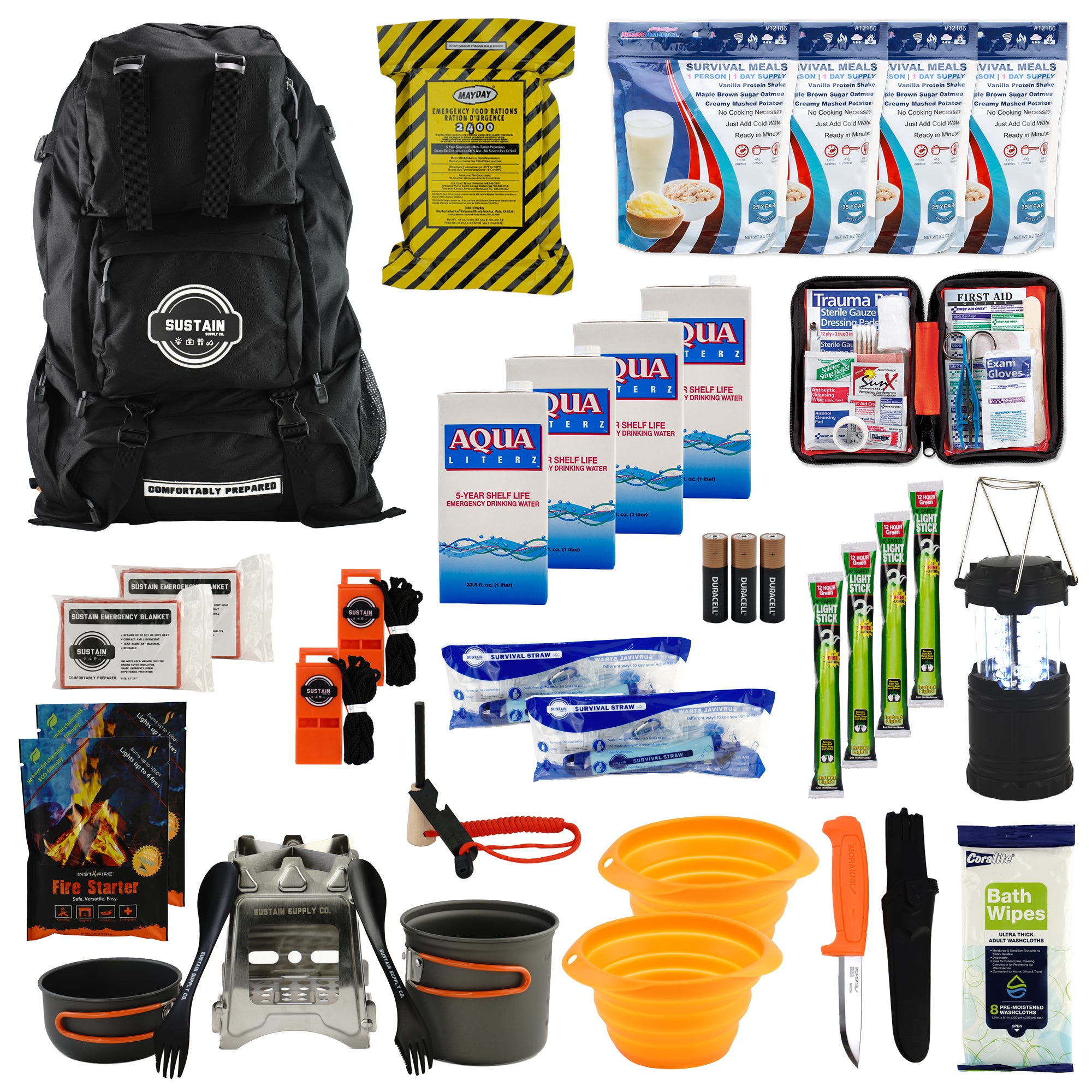 Sustain Supply Comfort Emergency Kit for 2 People, 72 Hour Backpack