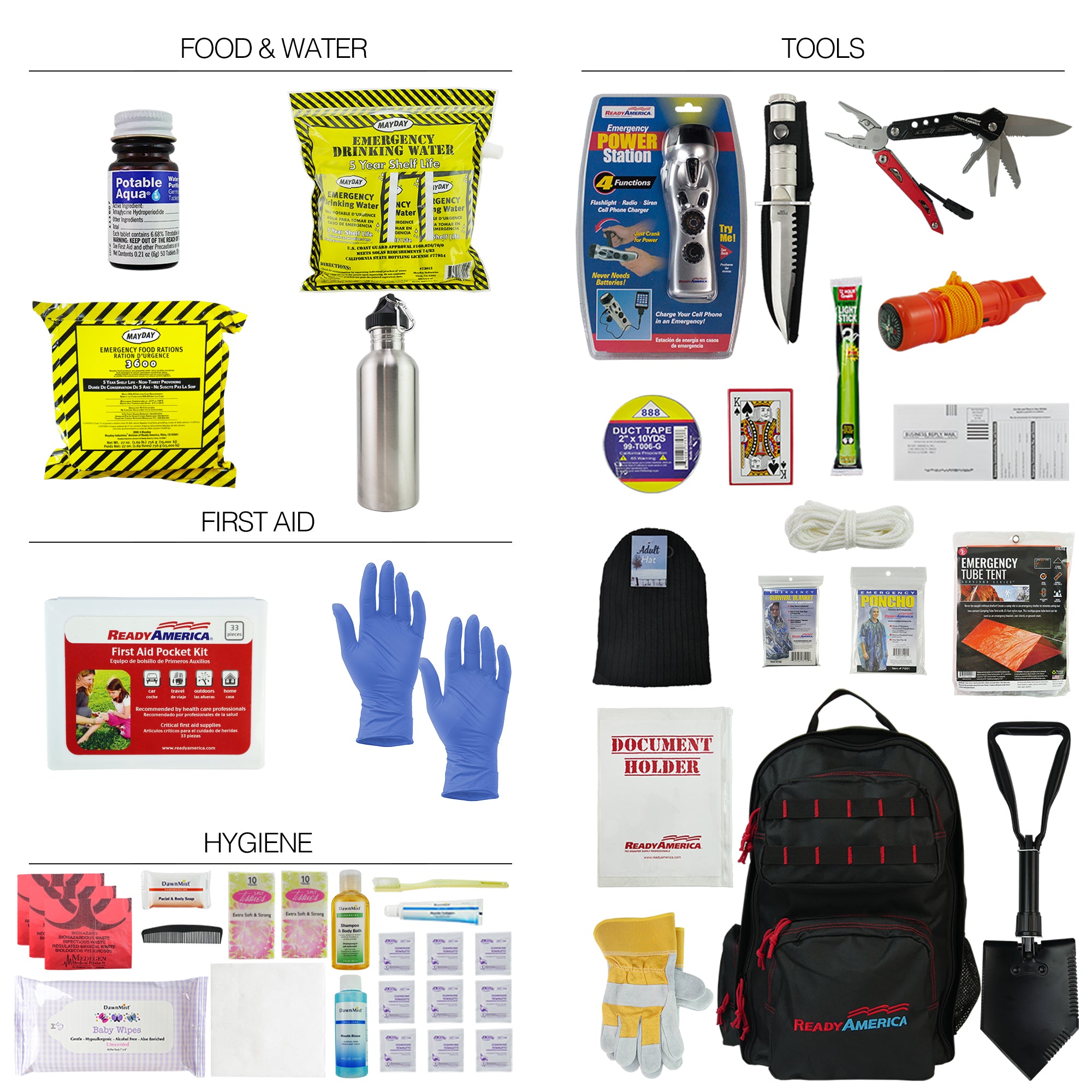 Ready America 1-Person Elite Emergency Survival Kit – 72-Hour Backpack with Food, Water, Power Station, First Aid, Multi-Tool & Disaster Preparedness Supplies