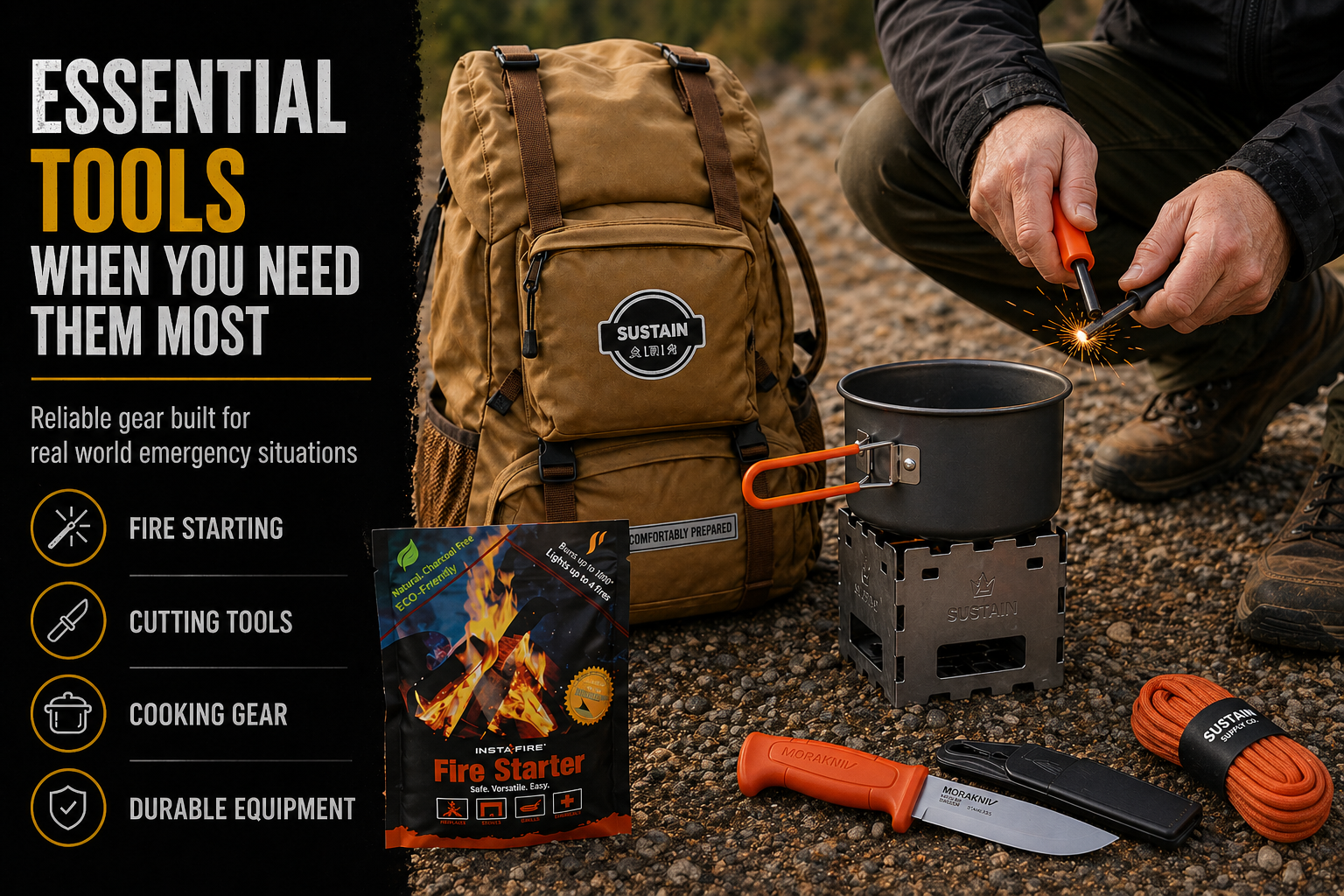 Sustain Supply Comfort Emergency Kit for 4 People, 72 Hour Backpack