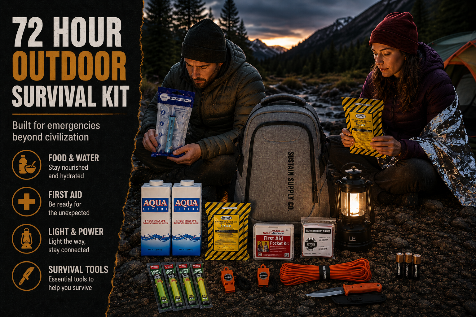 Sustain Supply 2 Person 72 Hour Emergency Kit Backpack