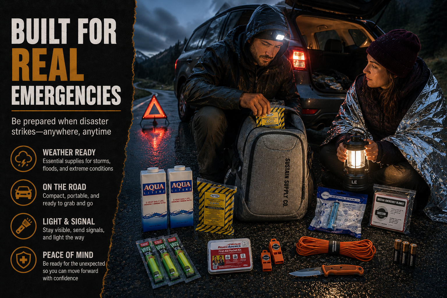 Sustain Supply 2 Person 72 Hour Emergency Kit Backpack