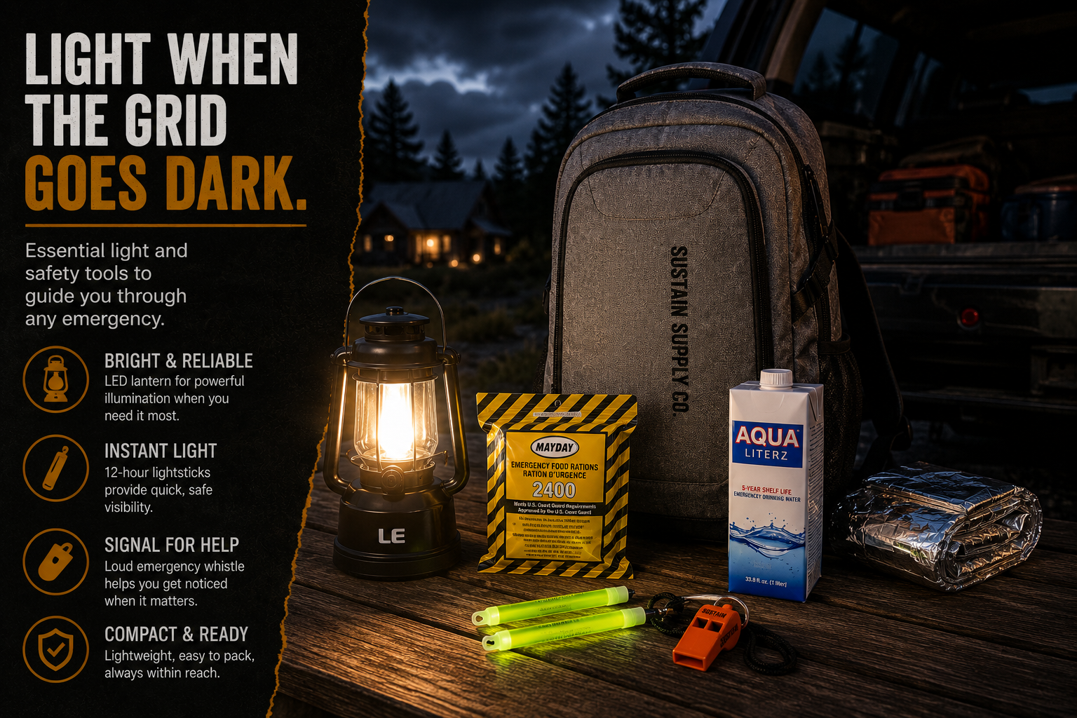 Sustain Supply 2 Person 72 Hour Emergency Kit Backpack