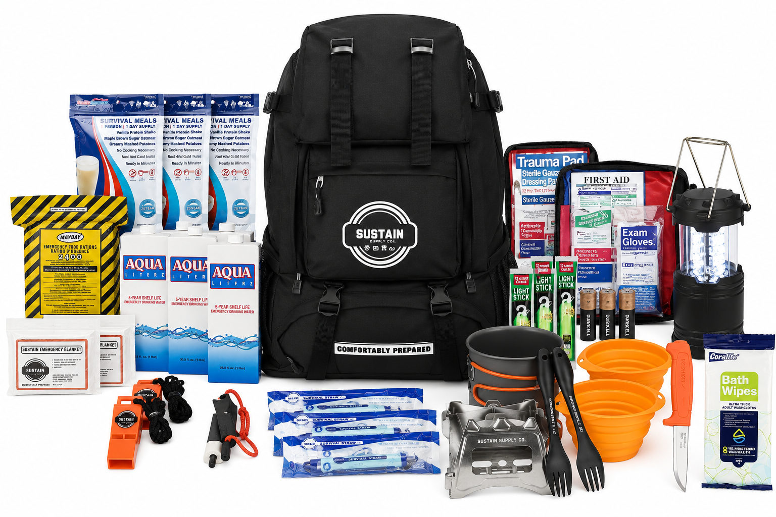 Sustain Supply Comfort Emergency Kit for 2 People, 72 Hour Backpack