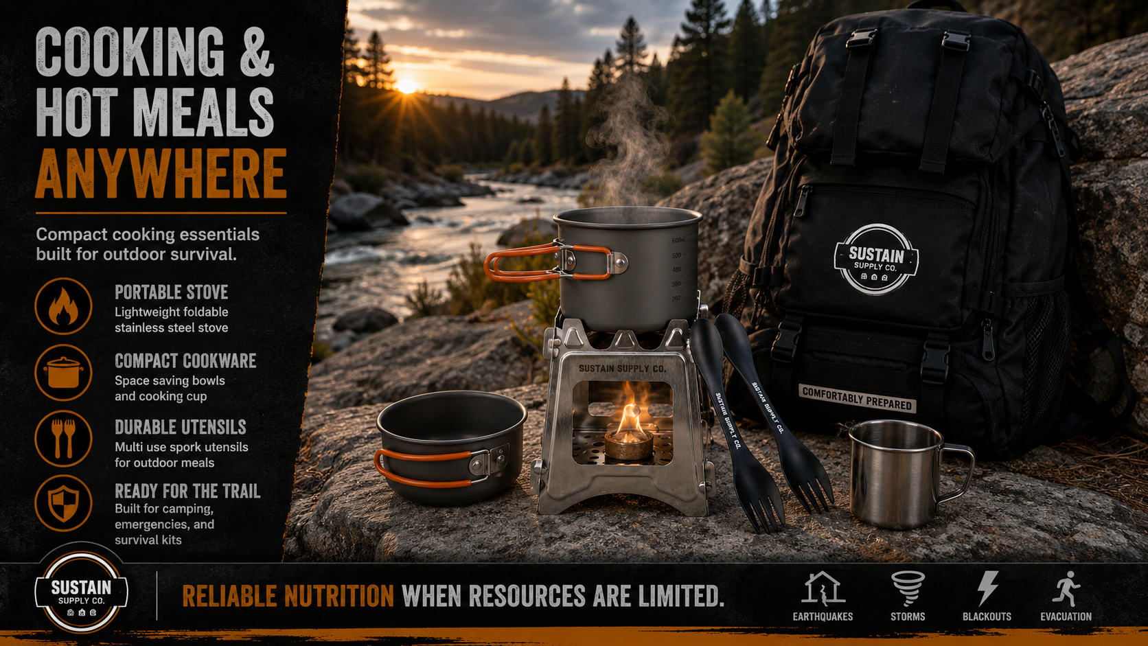 Sustain Supply Comfort Emergency Kit for 2 People, 72 Hour Backpack