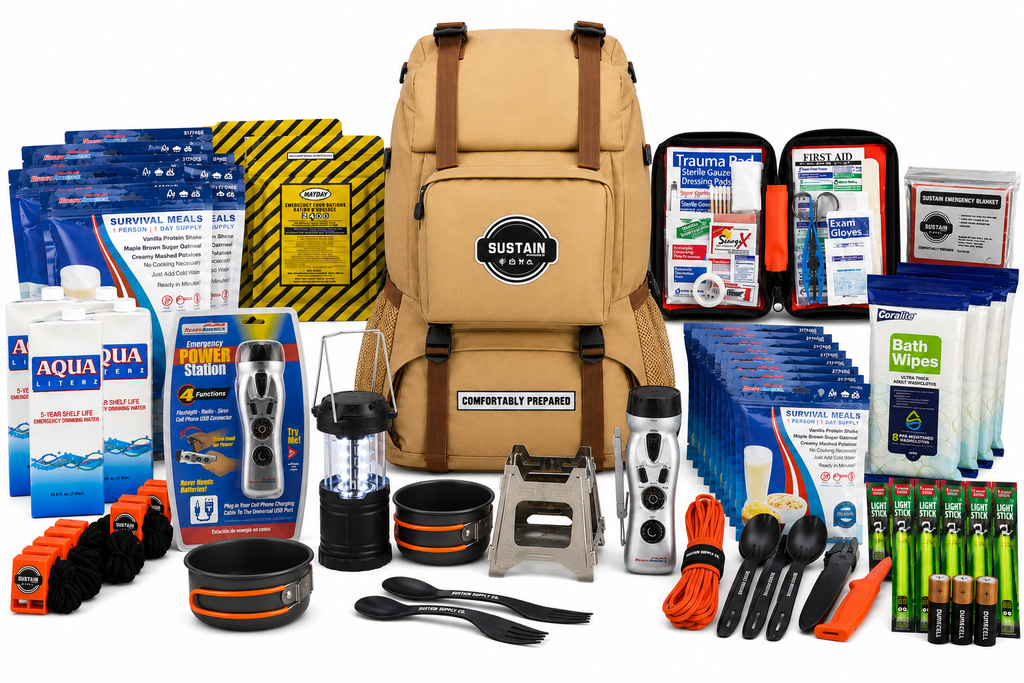 Sustain Supply Comfort Emergency Kit for 4 People, 72 Hour Backpack