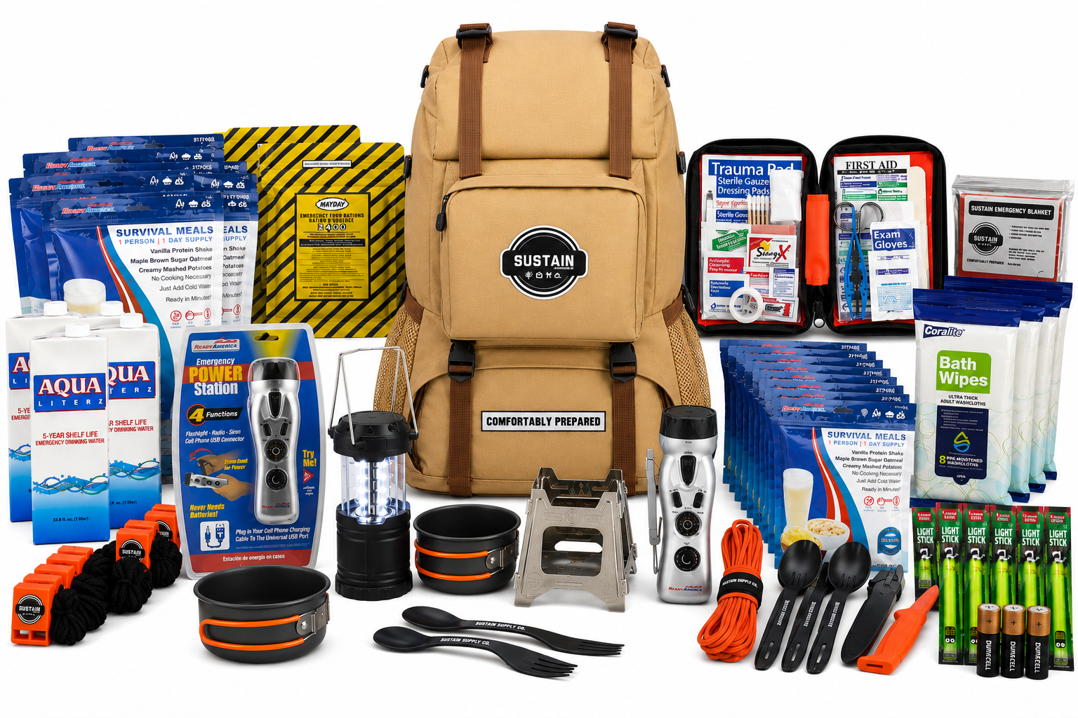 Sustain Supply Comfort Emergency Kit for 4 People, 72 Hour Backpack