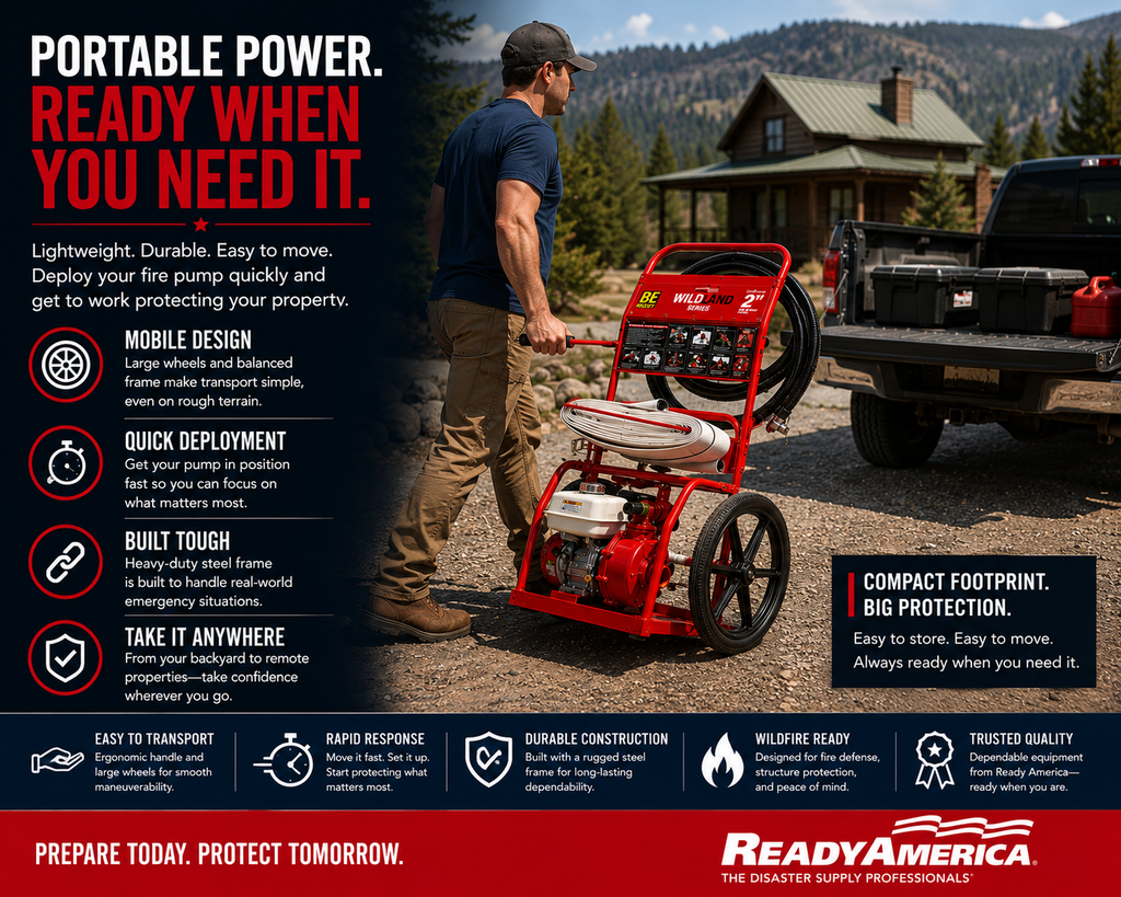 Fire Defense Pump Kit, 100 PSI Portable System with Hose and Cart