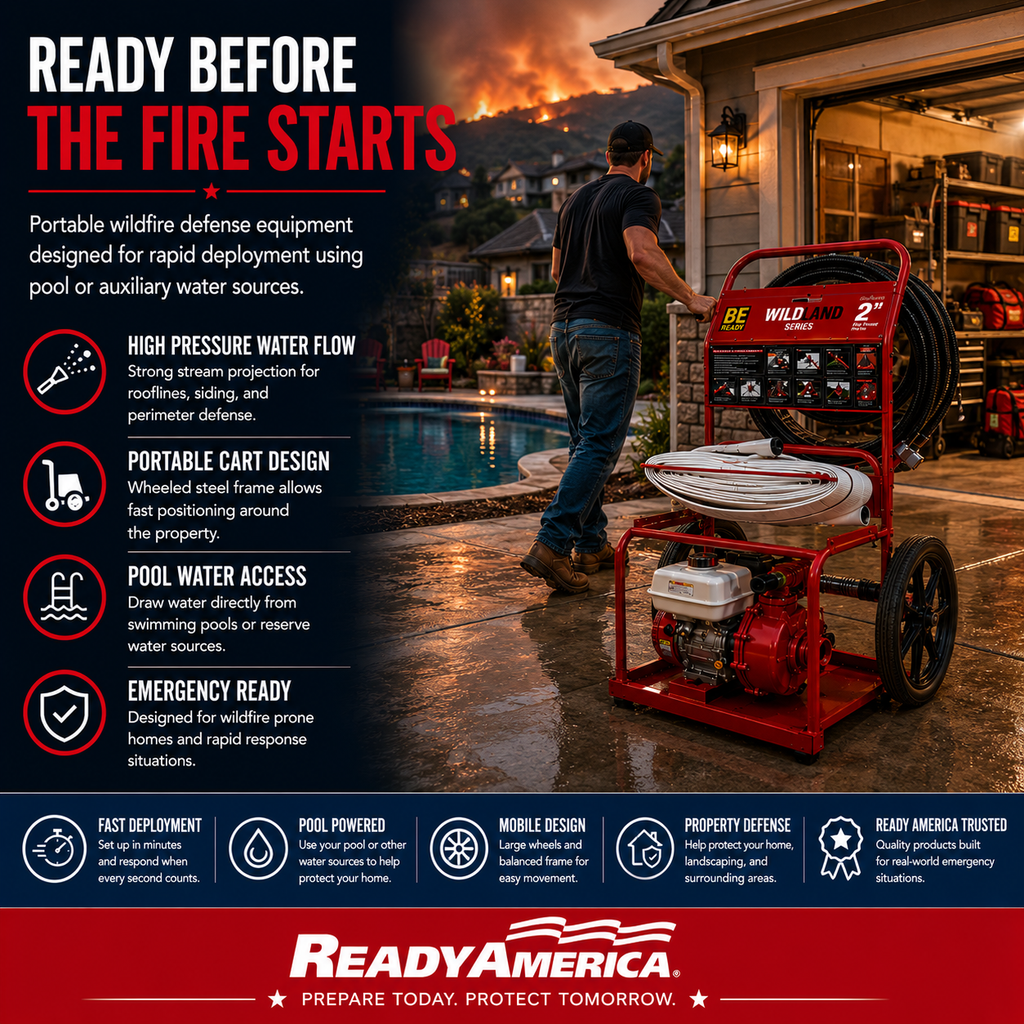 Fire Defense Pump Kit, 100 PSI Portable System with Hose and Cart