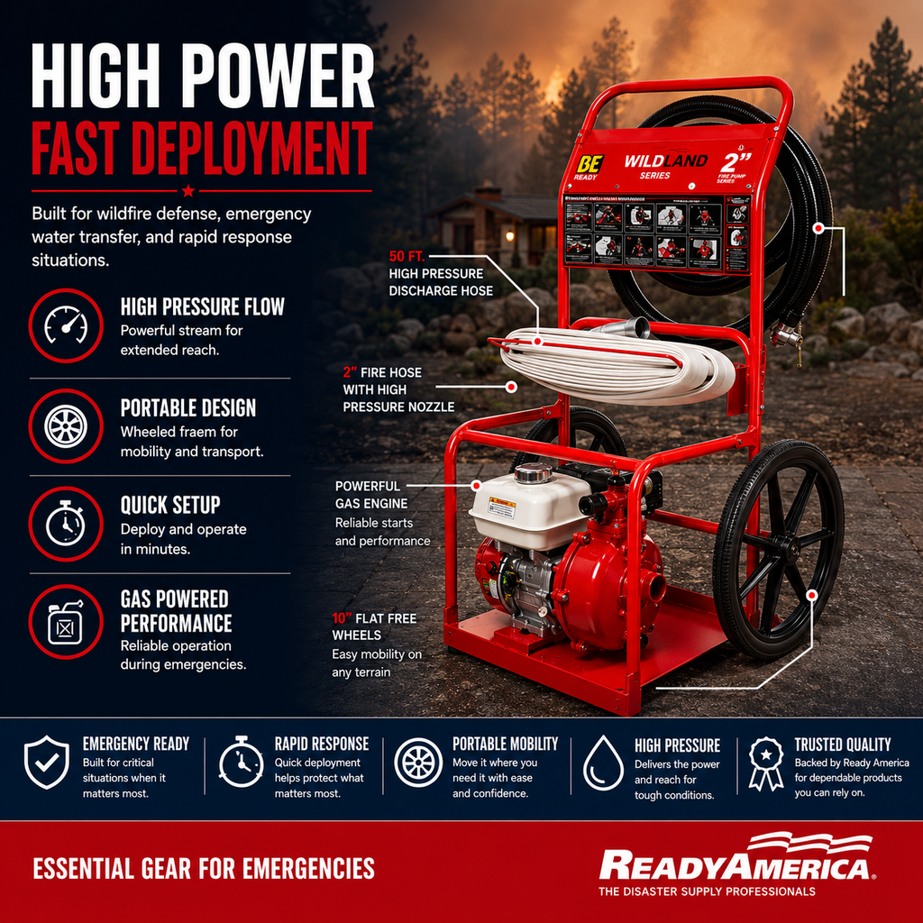 Fire Defense Pump Kit, 100 PSI Portable System with Hose and Cart